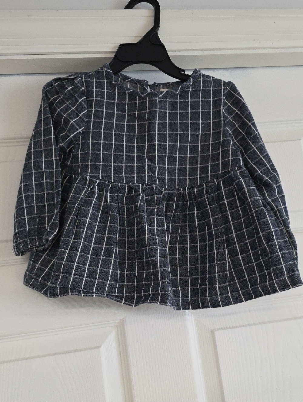 Vierra Rose Girls' Navy Windowpane Long-Sleeve Peplum Top